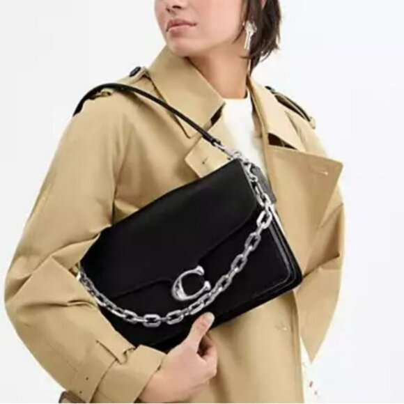 Coach Authentic Black Tabby Shoulder Bag 30 Silver Hardware NWT - Picture 4 of 15